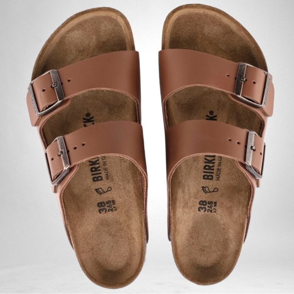 New Birkenstock Arizona Natural Leather Sandal Ginger Brown SZ 10 Women SZ 8 Men